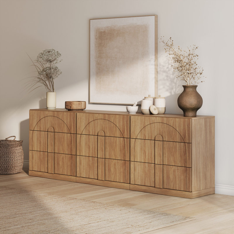 Set of 3 Sideboard Cabinet with 3 Drawers, Camel, Camel