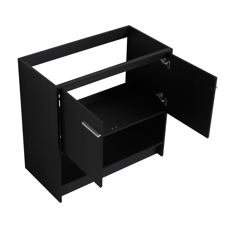 Armoire de salle de bain autoportante avec 2 portes, armoire de rangement pour salle de bain, Chêne foncé / argenté
