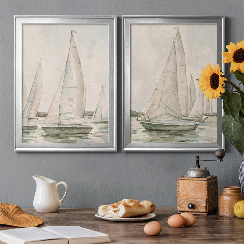 «Sail Scribble I», reproduction encadrée de qualité supérieure, prête à être accrochée, Cadre argenté, Pas de tapis