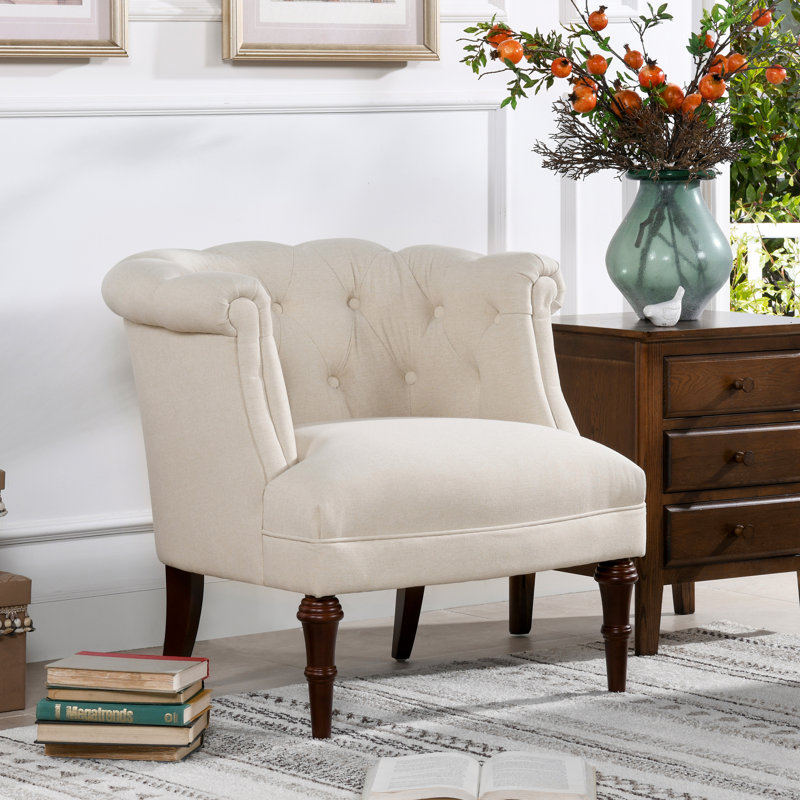 Assiya Upholstered Barrel Chair, Sky Neutral Beige
