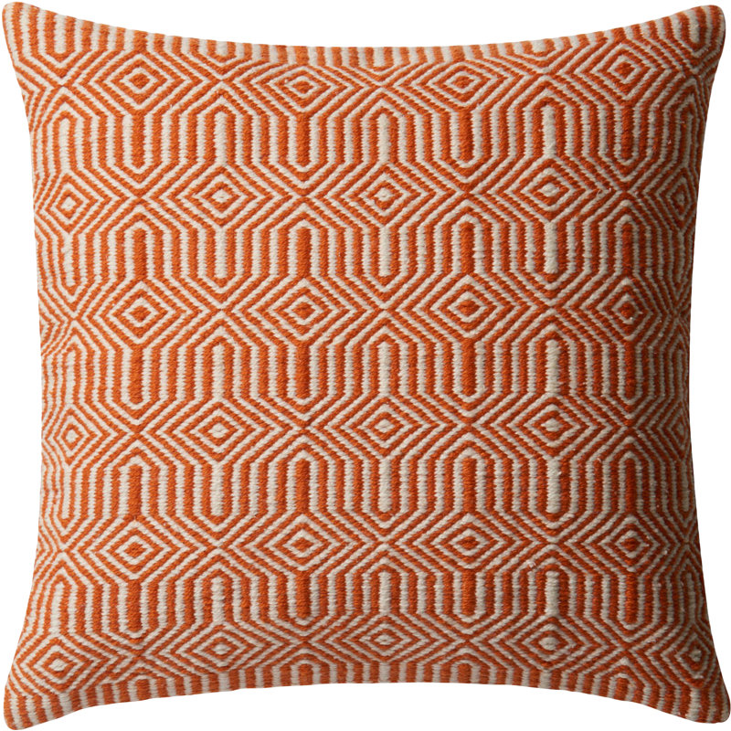 Saffet Hand-made Embroidered Indoor / Outdoor Throw Pillow Cover & Insert , Orange/Ivory