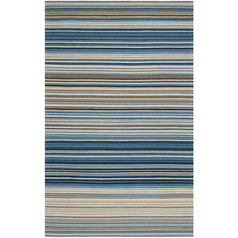 Howardwick Hand Loomed Wool/Cotton Striped Rug in Blue/Beige, Rectangle 3' x 5'