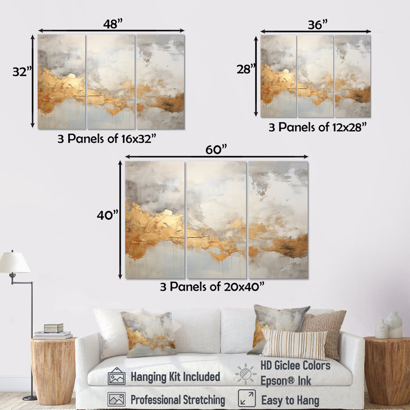 «Beige minimalisme», ensemble d'art mural sur toile, Toile tendue, H 32 po x l 48 po x P 1 po