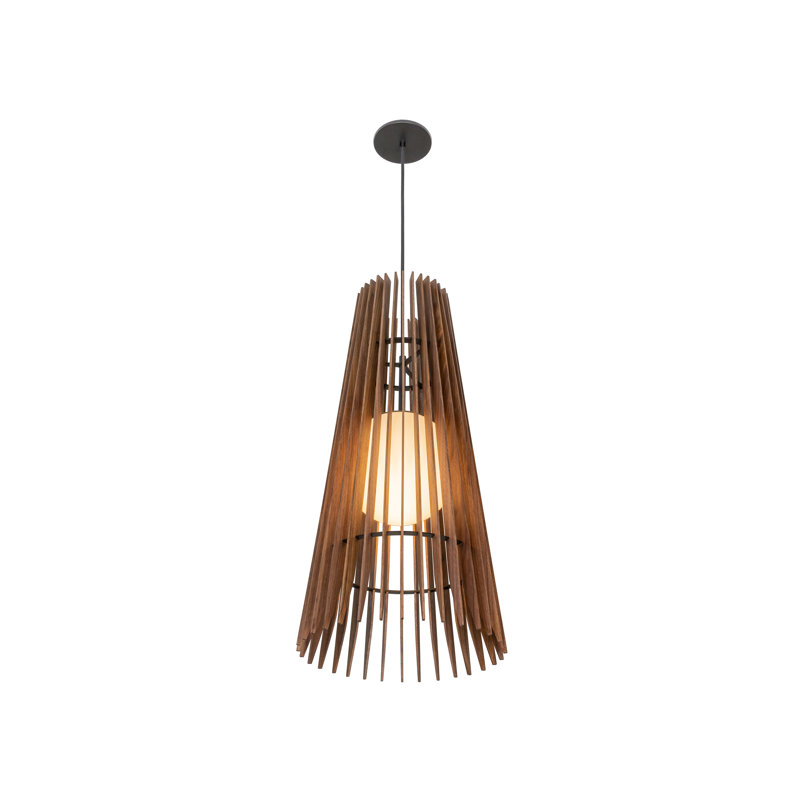 Luminaire suspendu DEL Lex Cone, Noir, Noyer, H 28 po x l 13,4 po x P 13,4 po