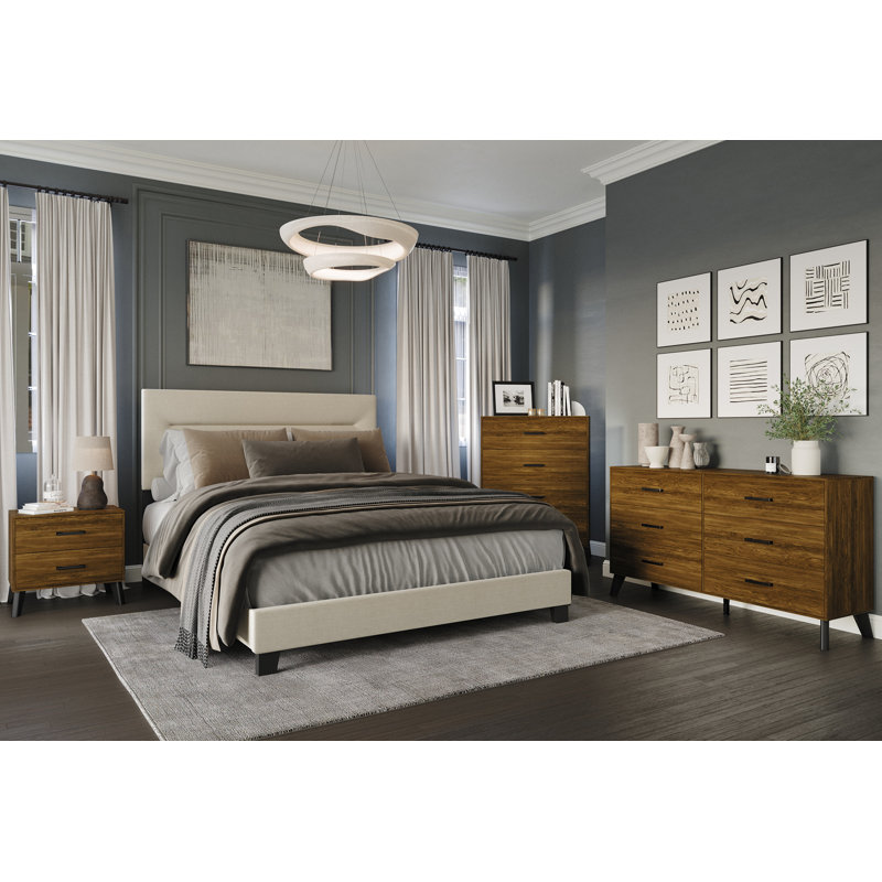 Ensemble de chambre à coucher 4 pièces Emery, Grand, Beige / brun