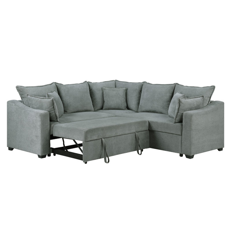 Canapé modulaire avec canapé-lit Aly, 5 coussins, gris tissé Aly