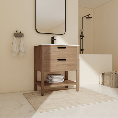 Ensemble de meuble-lavabo simple autoportant 30 po avec plateau en céramique Erentraud