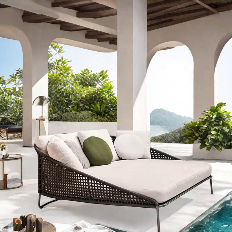 Outdoor Courtyard Patio Daybed 66.93'' Wide D-Shaped Patio Daybed with Cushions
