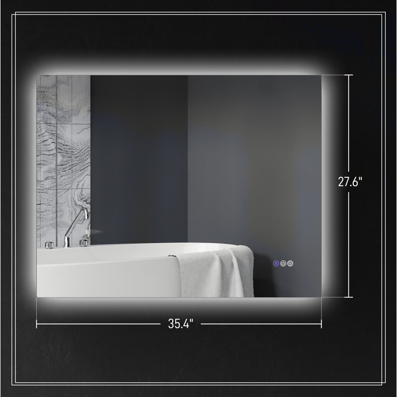 Miroir de salle de bain à DEL avec lumières, miroir à DEL rétroéclairé de 35 po x 28 po pour salle de bain avec antibuée, mémoire et température de couleur infinie, miroir de meuble-lavabo mural à intensité variable, placement horizontal / vert