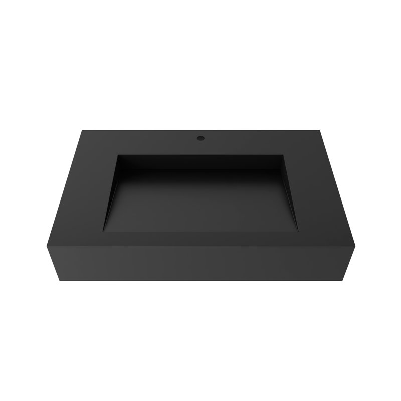 Pyramid 30" Wall Mounted Rectangular Solid Surface Bathroom Sink in Matte Finish for Wall Mounted Faucets - Black, Black