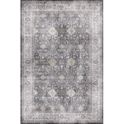 Tapis gris lavable à la machine avec envers antidérapant Tulah 5 pi x 7 pi