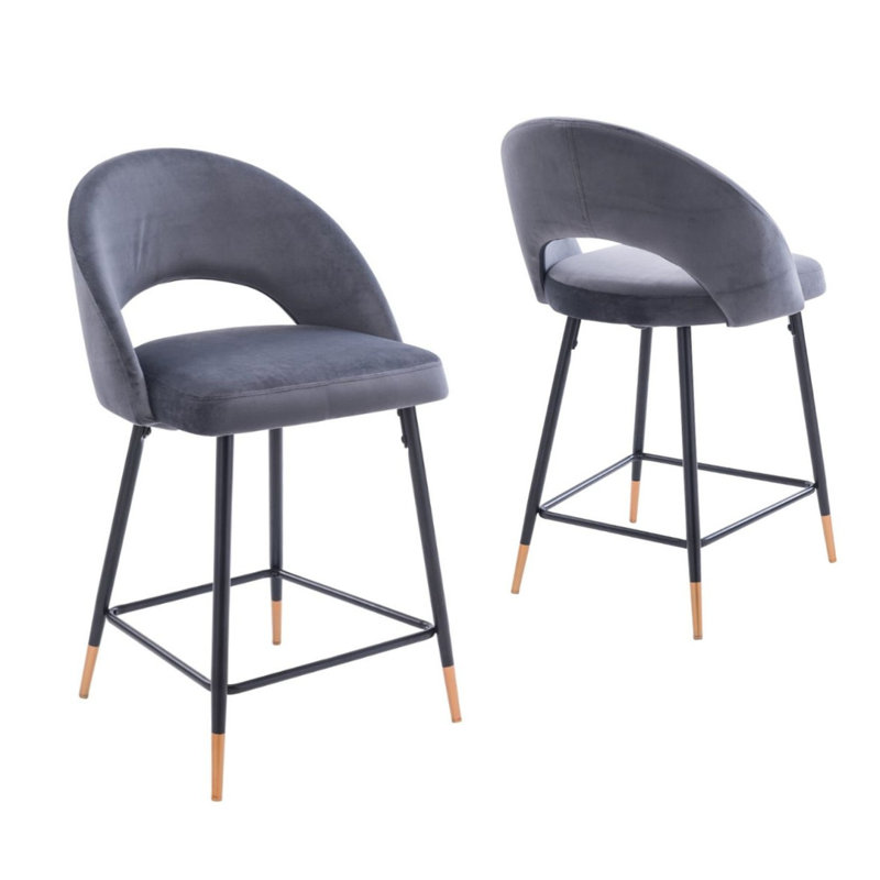 Audie Upholstered Counter Stool with Metal Frame, Gray