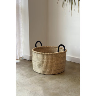 Handwoven Hamper with Leather Handles