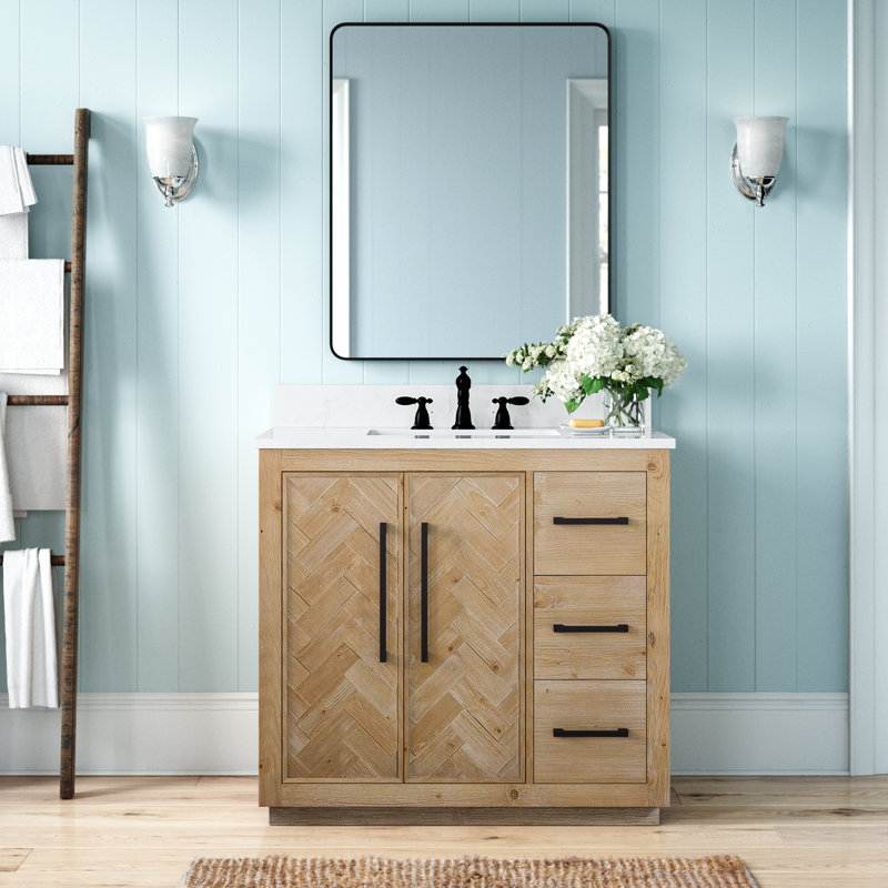 Jareth 48'' Natural Wood Single Bathroom Vanity with White Stone Top