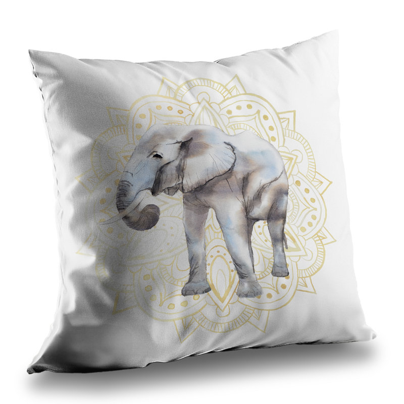 Elephant on Mandalas Pattern Beige Throw Pillow | Home Decor