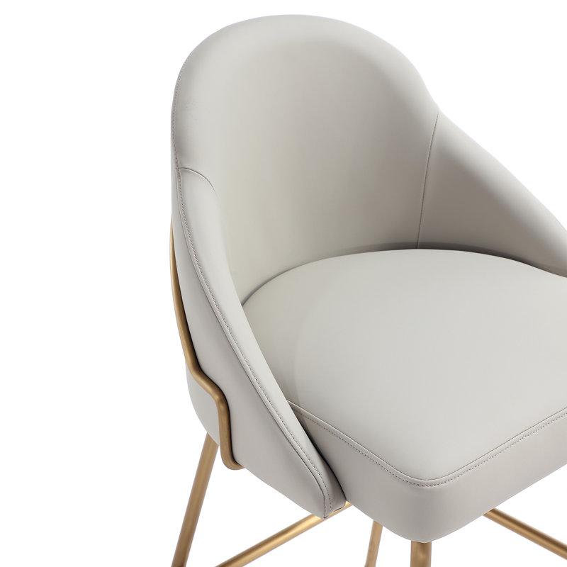 Tabouret de bar en cuir Gracie, Tabouret de comptoir (siège d'une hauteur de 26 p, Siège gris / cadre doré