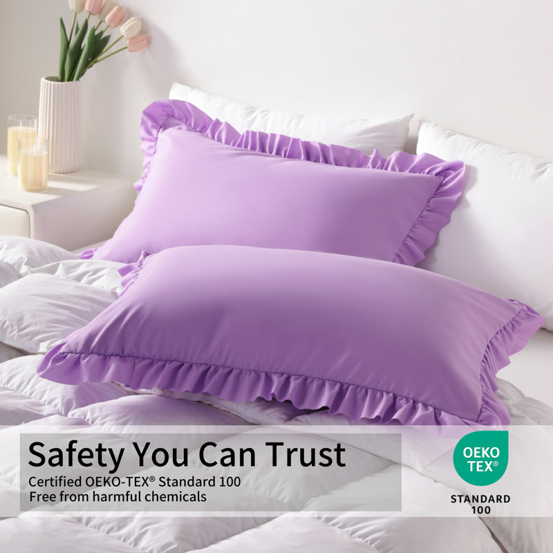 Taies décoratives à volants en microfibre brossée, taies décoratives à fermeture d'enveloppe, paquet de 2, Mauve clair