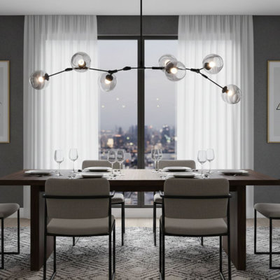 Transitional 7 Light Smoke Glass Linear Chandelier