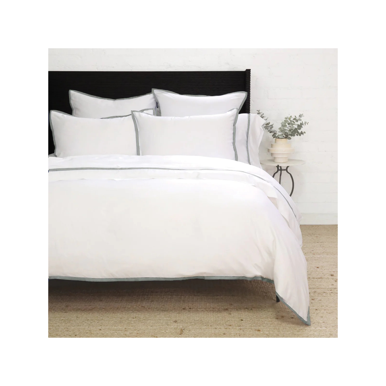 Langston Rayon Duvet Cover Set, Twin Duvet Cover +  1 Standard Sham, White/Ocean