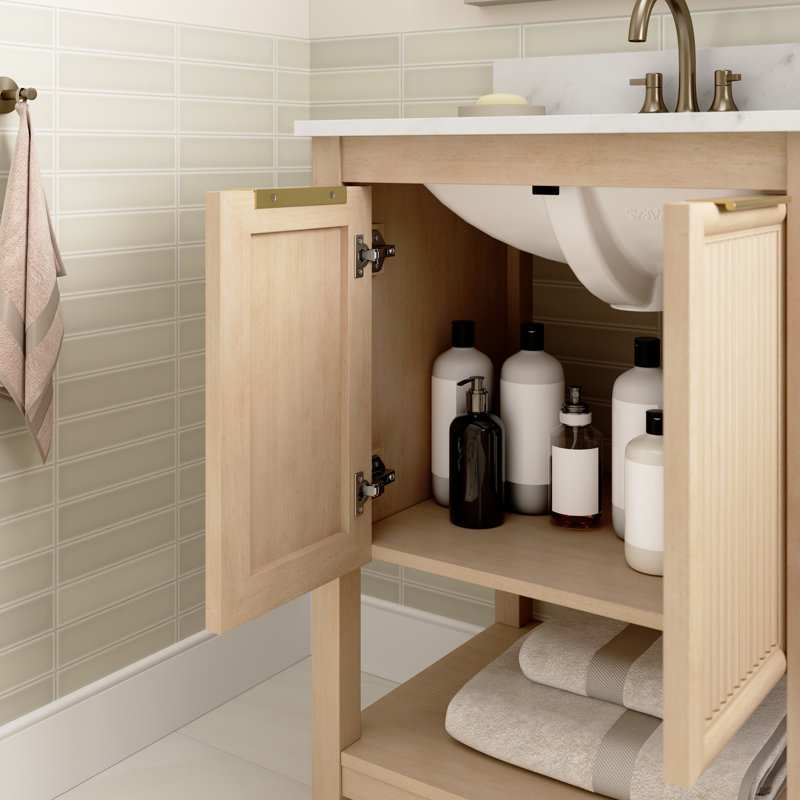 Meuble-lavabo 24 po avec lavabo, armoire cannelée, plateau en faux marbre, style moderne, bouleau onyx, Bouleau onyx, 24.02"