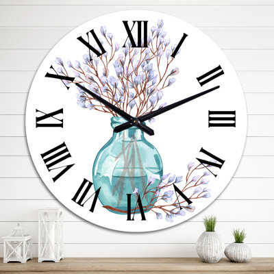 Plusieurs rameaux avec des rameaux en fleurs dans un vase en verre - Horloge murale traditionnelle