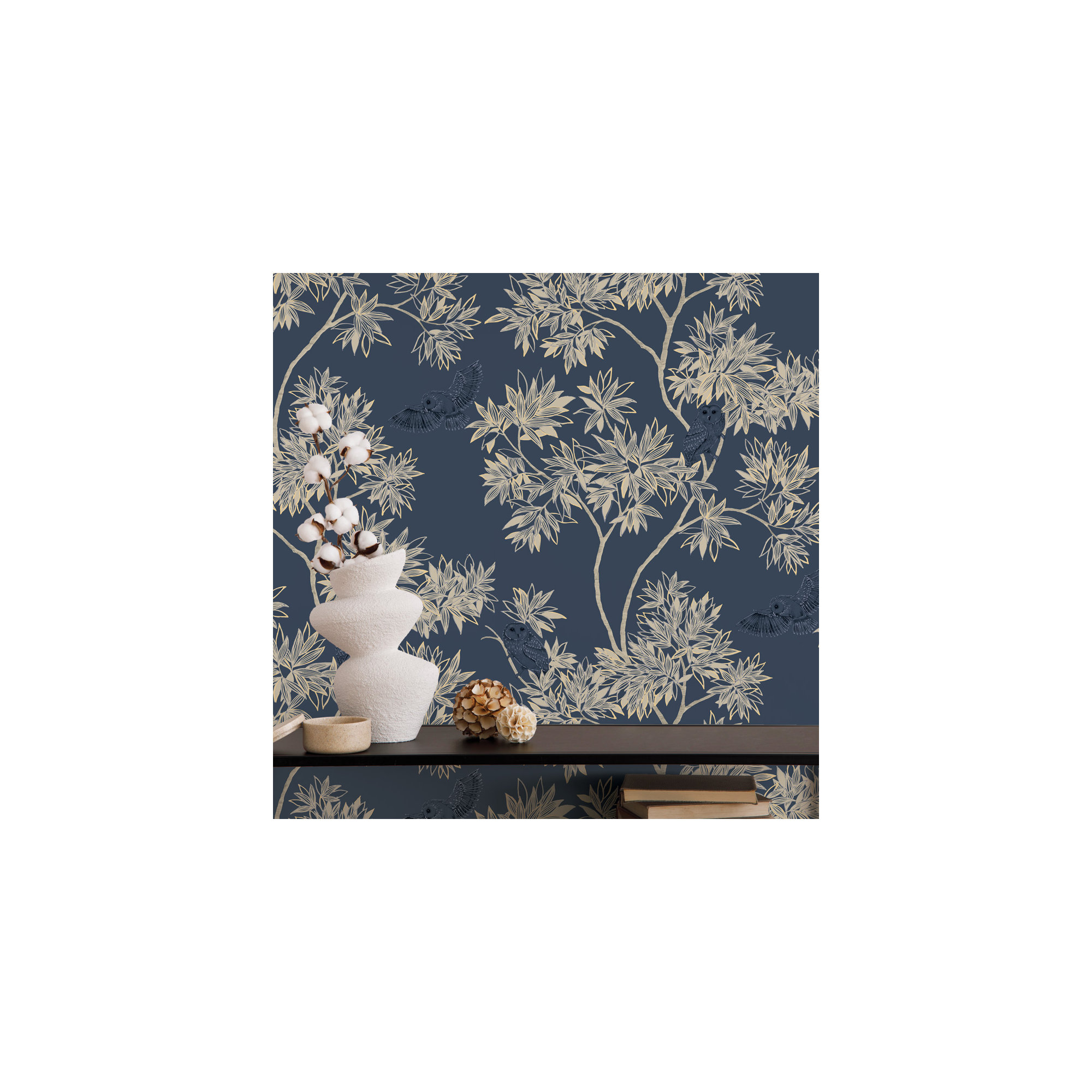 Shanieka Floral Wallpaper, Indigo Navy
