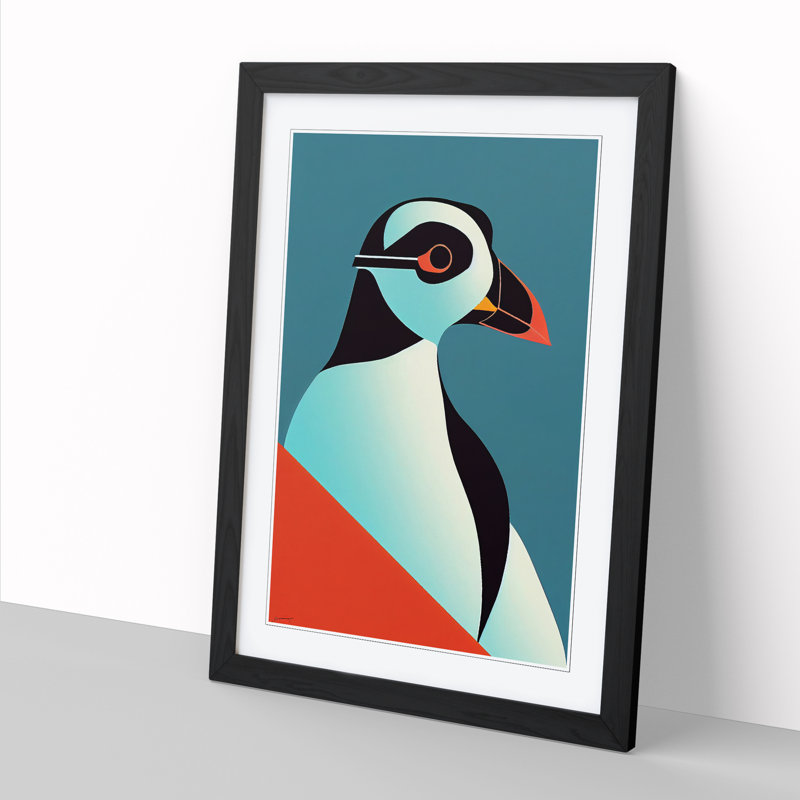 Puffin Art Deco Vol.2 - Single Picture Frame Print, 34cm H x 25cm W x 2cm D, Oak