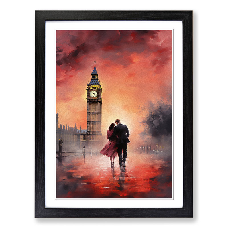 Big Ben Romanticism Art - Framed Print, 46cm H x 34cm W x 2cm D, Black