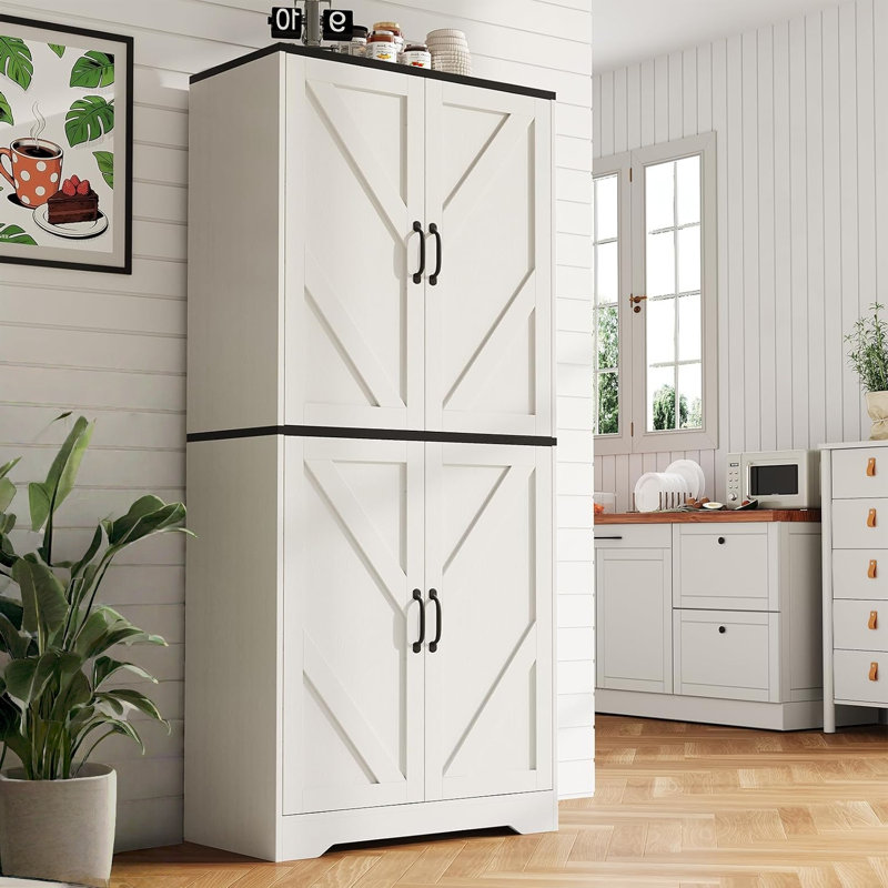 177.8cm Kitchen Pantry, White/Black, Black