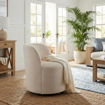 360 Degree Swivel Barrel Chair, Mid-Century Modern Round Velvet Seating for Dining Room or Vanity