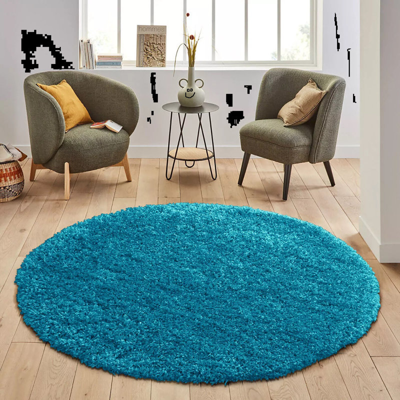 Round Agostina Solid Colour Shag 120cm X 120cm Area Rug, Grey