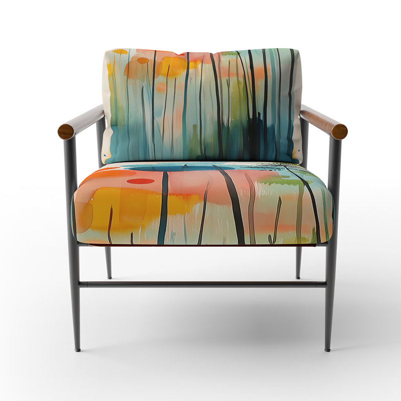 Chaise d'appoint Abstract Botanicals - Chaise avec accoudoirs Green Light, Brown Round Arms
