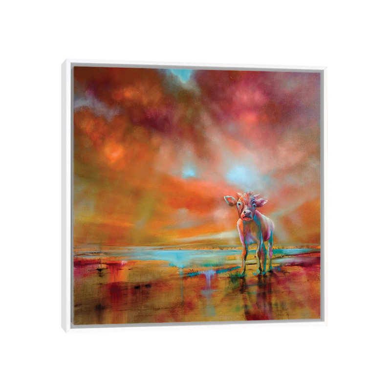 The Coloured Cow by Betsy McDaniel - Painting on Canvas, White Framed, 45.72 cm H x 45.72 cm W
