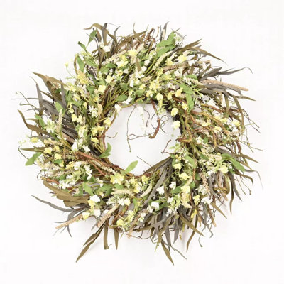 26" Artificial Farmhouse Twig Thanksgiving Day Blossom Cluster Foliage Berry Fall Harvest Floral Wreath For Front Door
