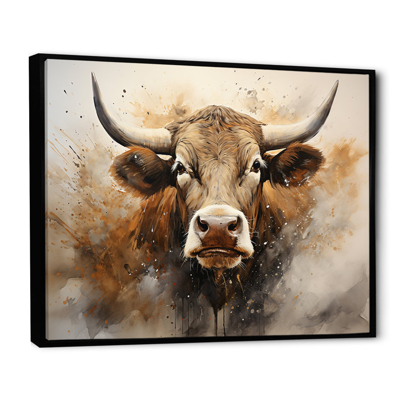 Portrait de vache dans des tons sépia I sur toile, Cadre flottant noir, H 16 po x l 32 po