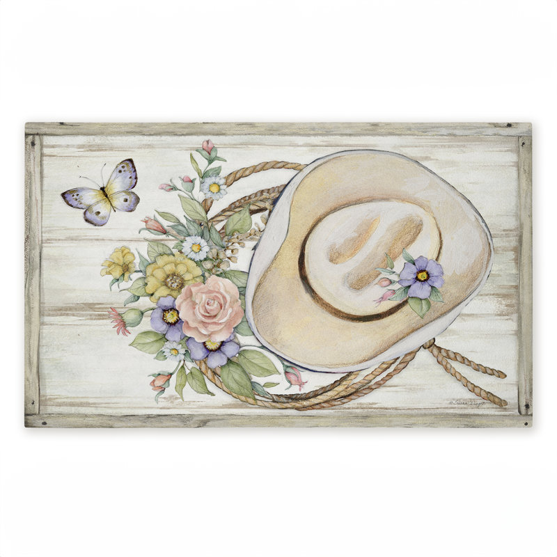 Tapis de porte d'extérieur imprimé floral Cowboy Hat, par Susan Winget, 18 po x 30 po