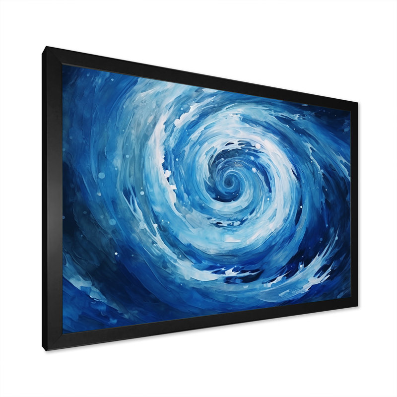 «Blue Swirl Wave Spiral VI» - Décoration murale spirales abstraites_106188, Cadre photo noir, H 16 po x l 32 po x P 1 po