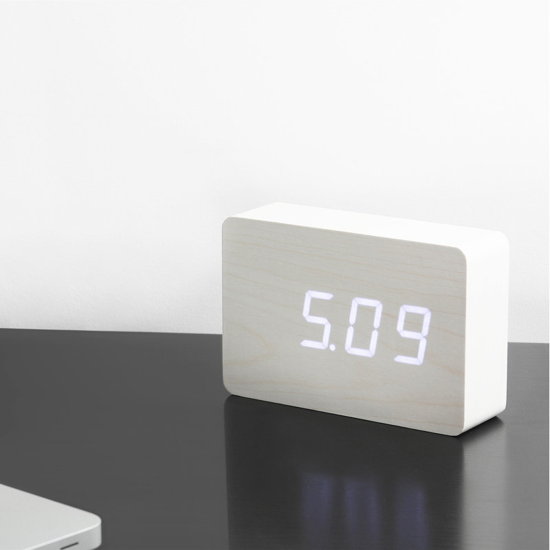Sleek & Chic Modern Digital Birch Solid Wood Electric Alarm Tabletop Clock, White