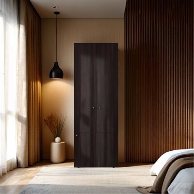 Armoire, 3 portes, 3 tablettes, noyer / wengé noir