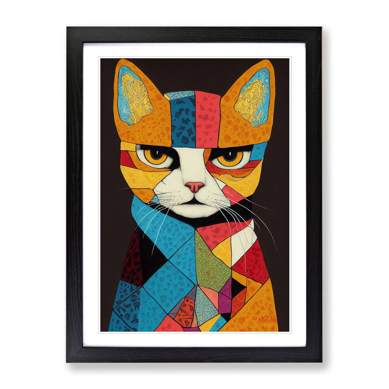 Cat Art Patchwork Vol.1 1 Piece Single Picture Frame Wall Art, 64cm H x 46cm W x 2cm D, Black Framed