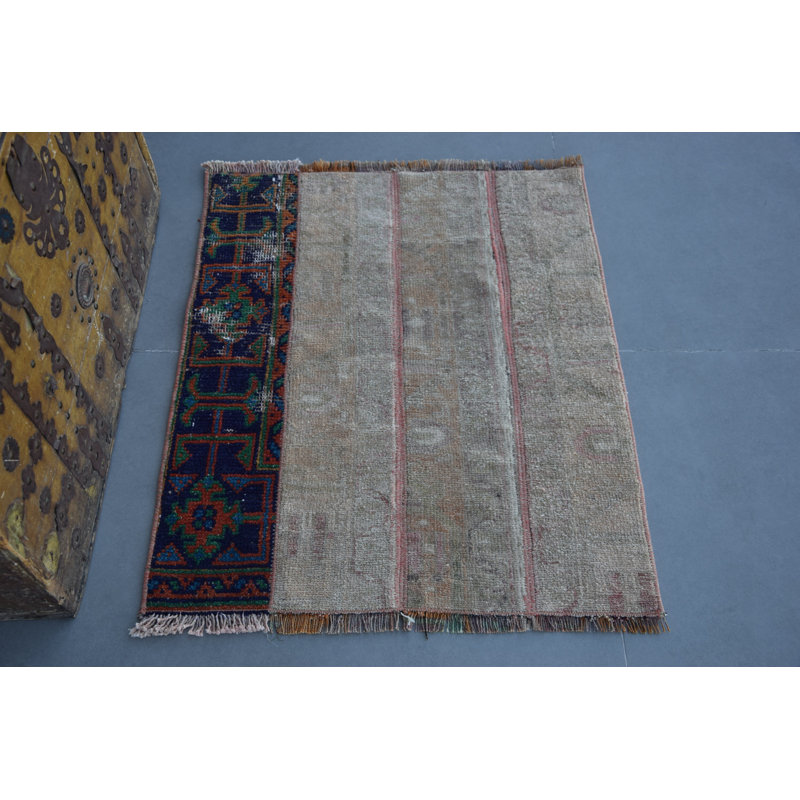 Vintage Anatolian Turkish Rug: Small Organic Doormat for Entryway with Rare Oriental Design