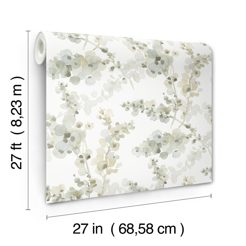 Blossom Fling Floral Metallic Wallpaper Roll, Mineral Green