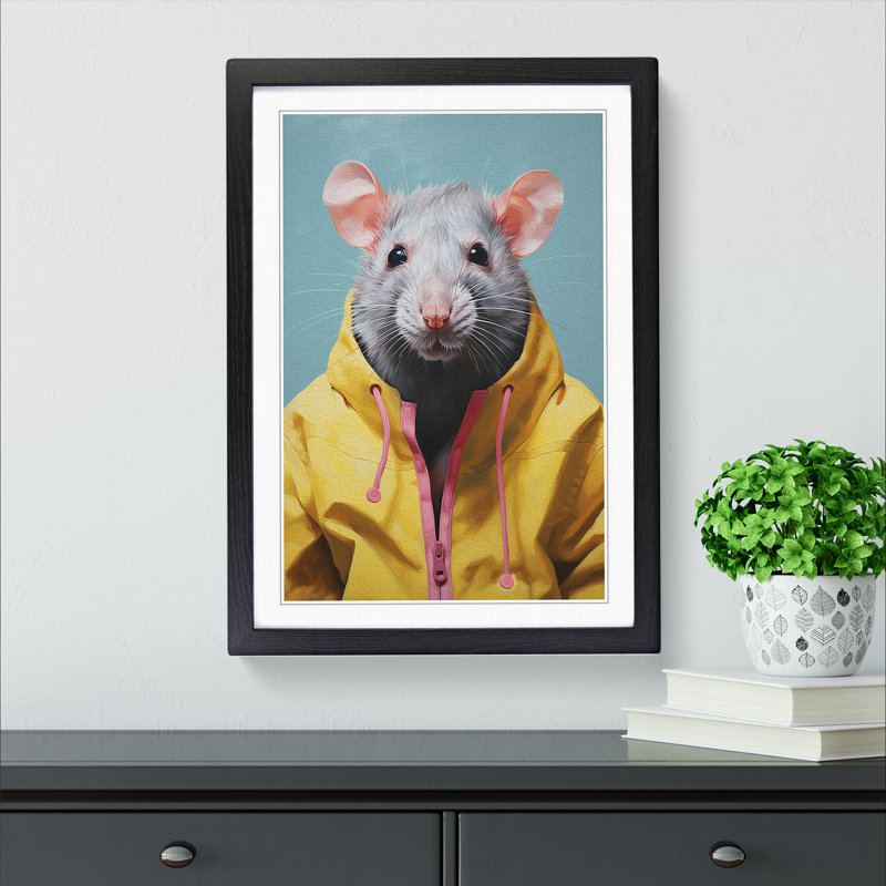 Rat Minimalism 1 Piece Single Picture Frame Wall Art, 34cm H x 25cm W x 2cm D, Black Framed