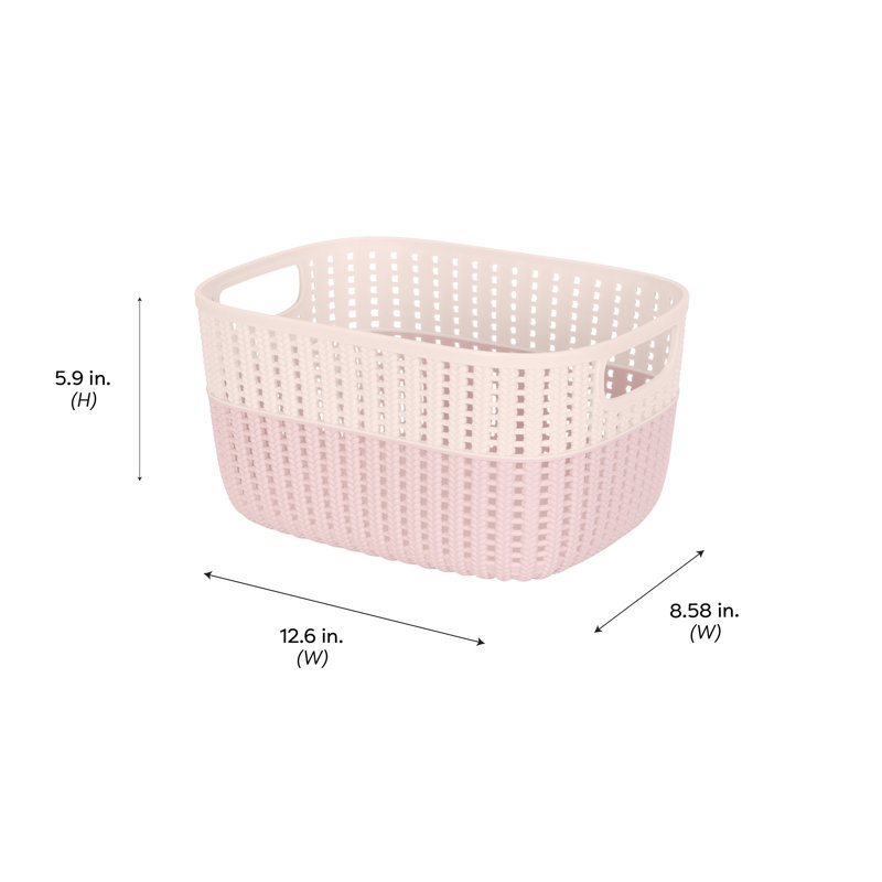 Panier décoratif en plastique, Rosé, H 7 po x l 9,4 po x P 4,8 po, 1