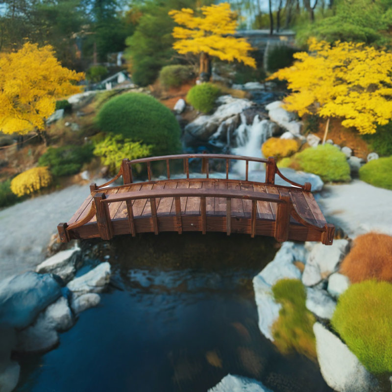 Treated Brown 8-Foot Wood Garden Bridge