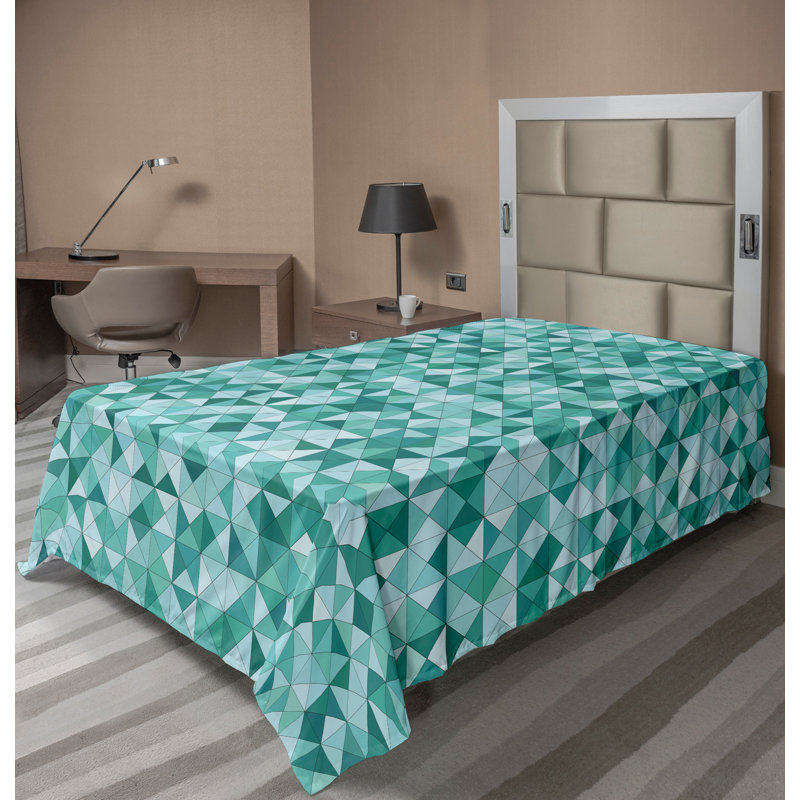 Ambesonne Nature Top Flat Sheet Glisten Fish Sunlight, Teal Green Geometric, Twin Flat Sheet