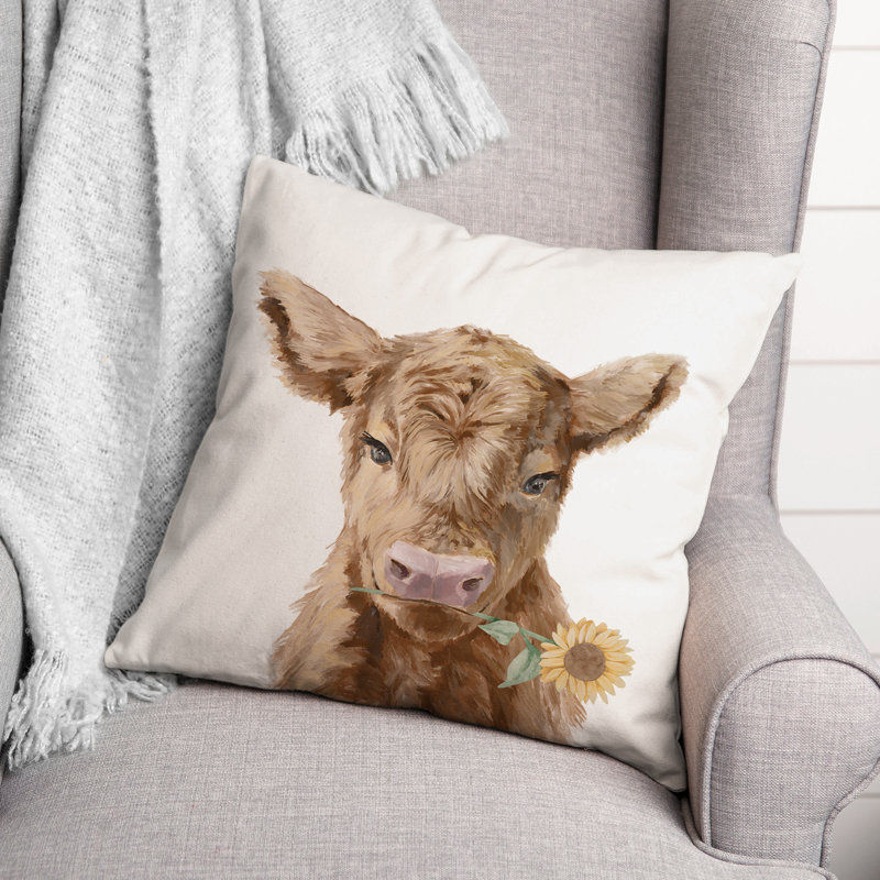 Coussin intérieur / extérieur Baby Highland Cow, H 18 po x l 18 po, Carré