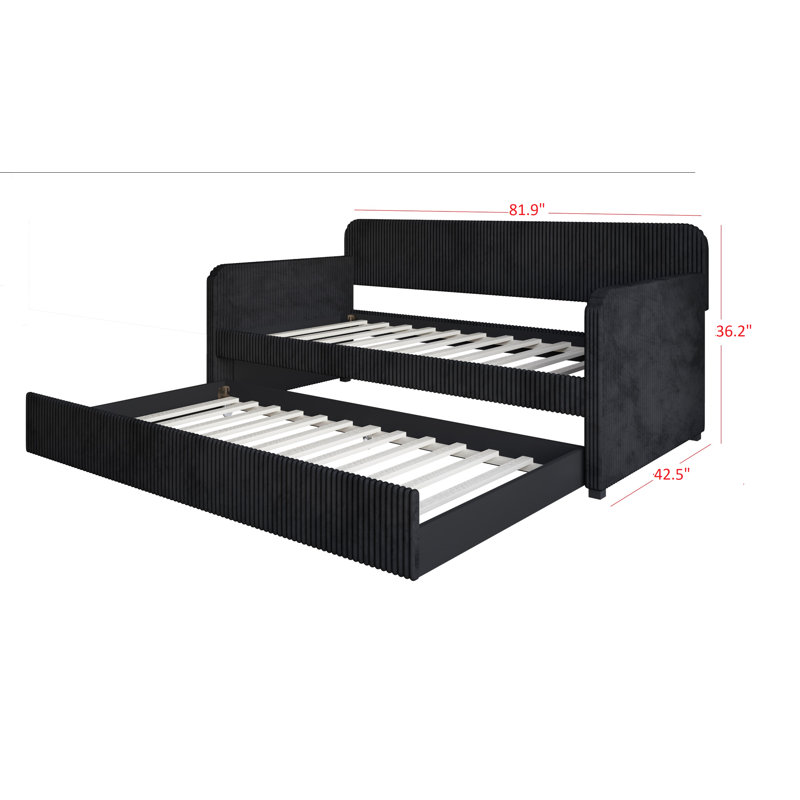 Lit de jour simple avec couchette Antonius, Noir