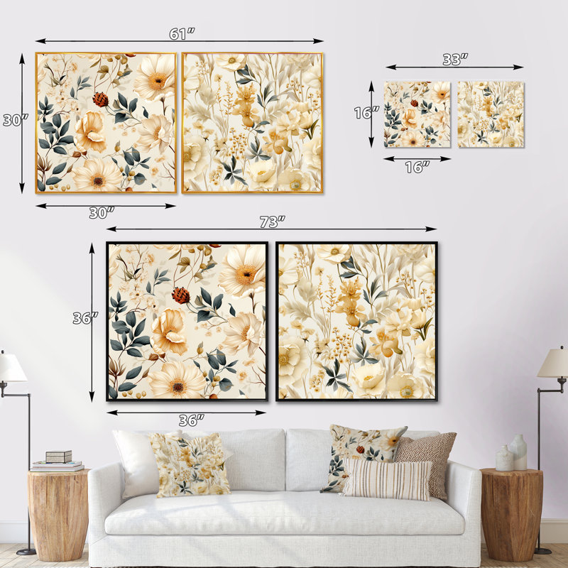 Quinonez - Ensemble de 2 collages carrés floral et botanique, Toile tendue, H 16 po x l 33 po