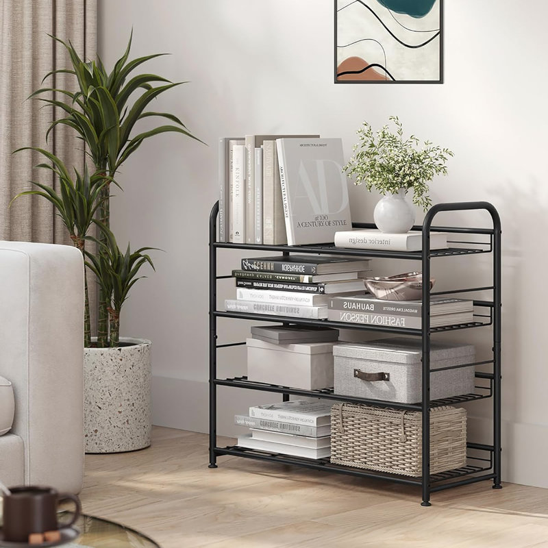 4 Tier Metal Shoe Rack with Adjustable Tilt Angle, Suitable for Front Door, Entrance, Garage, Black